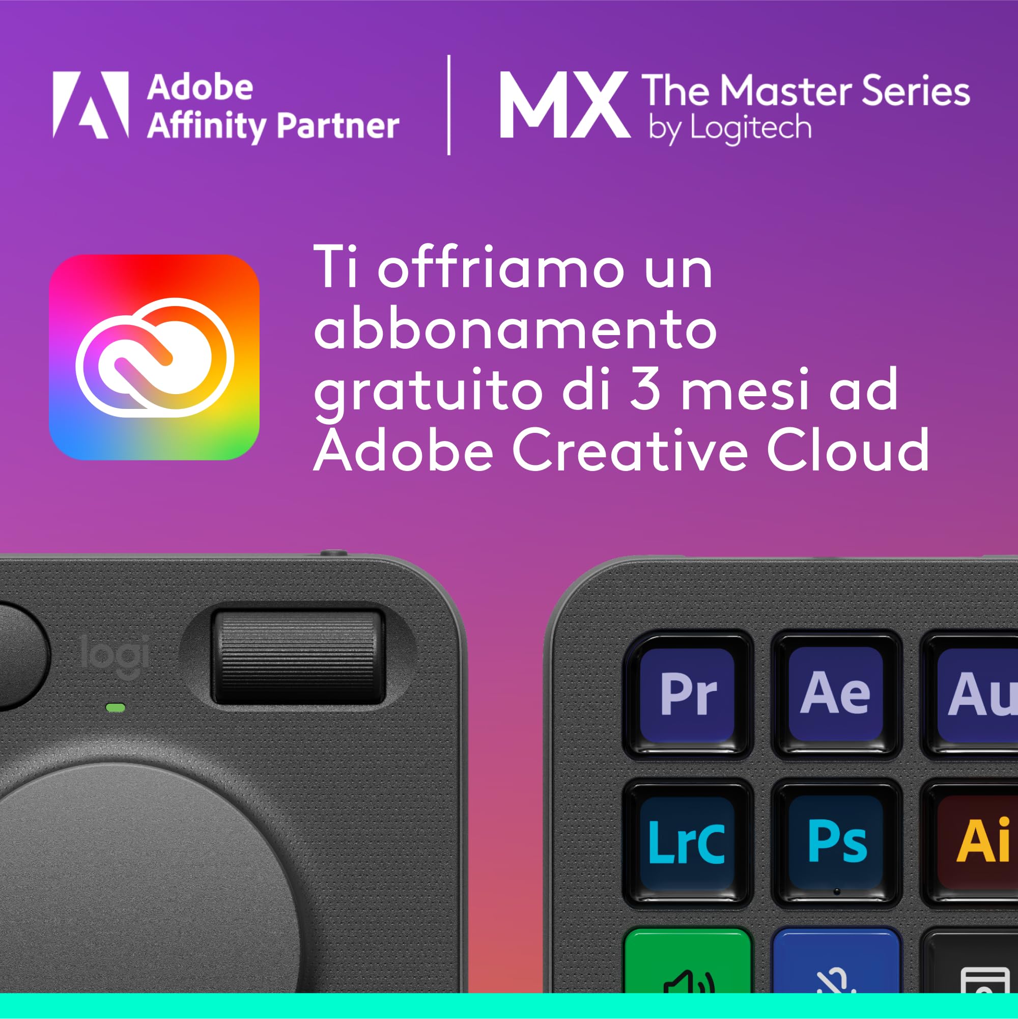 Logitech MX Creative Console, keypad programmabile con 9 tasti LCD personalizzabili e manopola di controllo per progettazione grafica, montaggio video, fotografia, per Adobe, Zoom, Spotify - Grafite