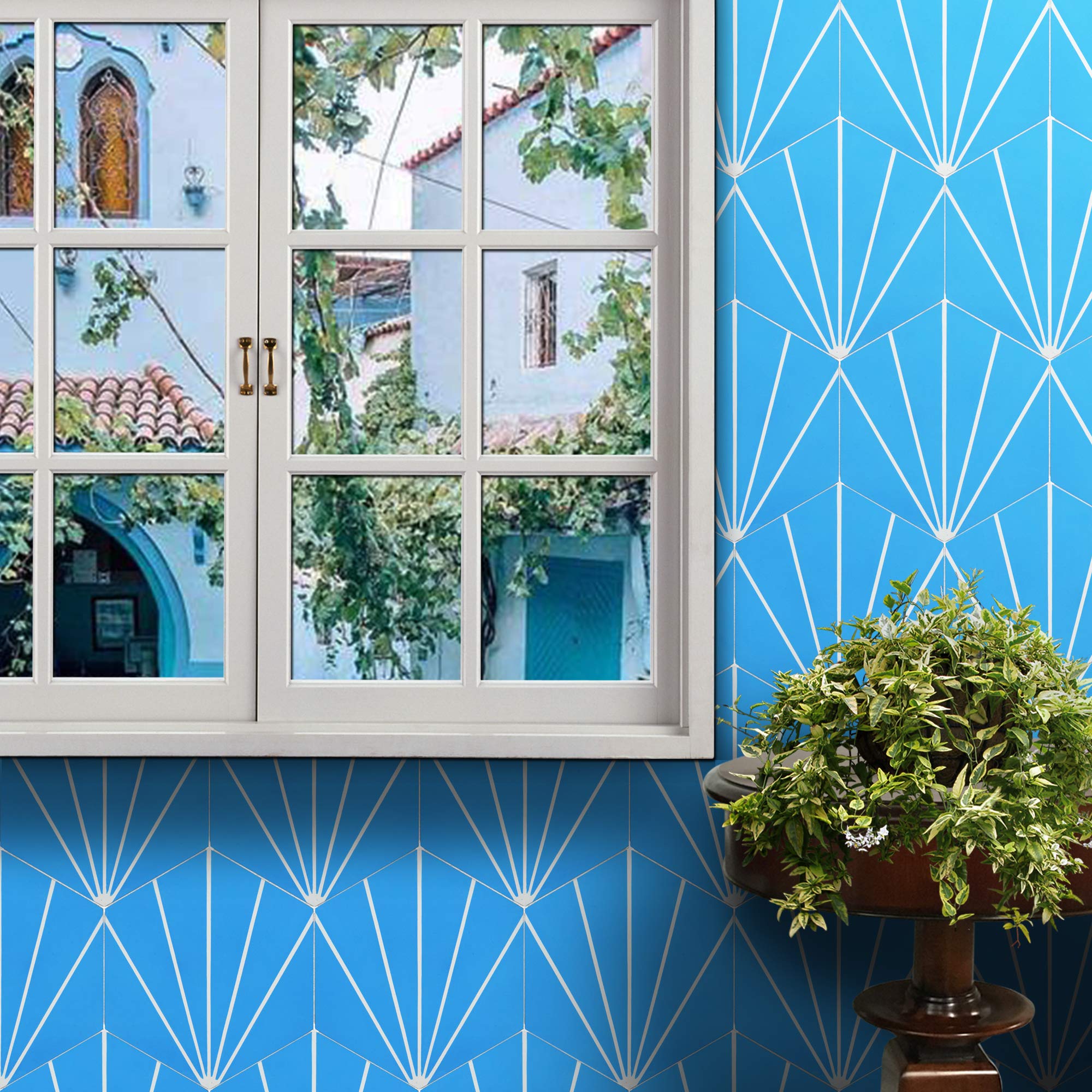 Moroccan Mosaic & Tile House CTP72-03 Menara Handmade Cement Tile, 8''x9'', Blue and White