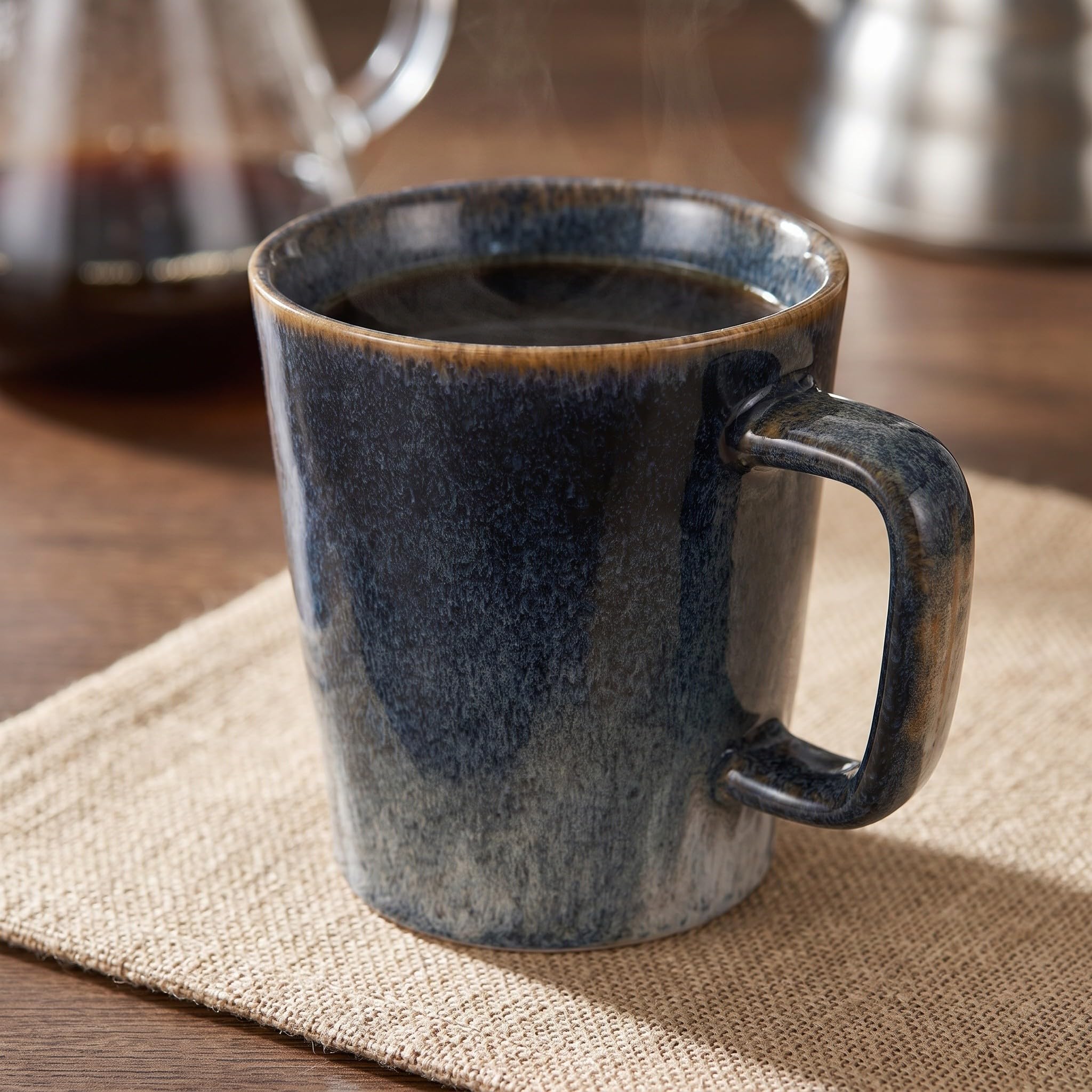 Zerodeko 2er-Set glasierte Becher, minimalistische Kaffeebecher, blau, 400