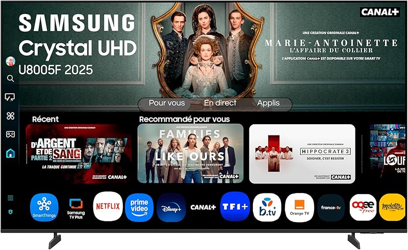Samsung TV 55 Pouces Crystal UHD 55U8075F 4K Smart TV, Bluetooth, WiFi, Airplay, Crystal Processor 4