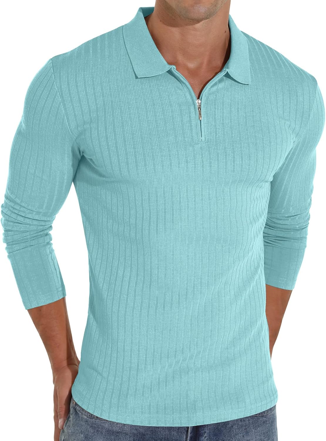 Askdeer Men's Polo Shirts Slim Fit Short/Long Sleeve Zipper Polo T Shirt Casual Golf Shirt Classic Tee