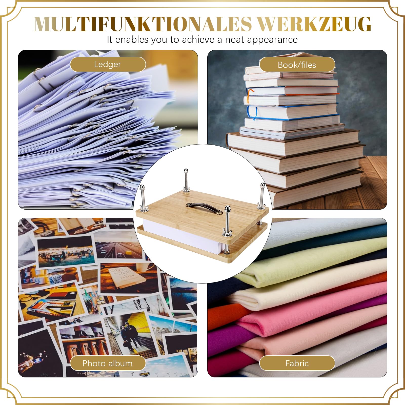 LIROPAU Buchpresse aus Holz, 30x20cm Tragbares Buchpresswerkzeug mit Griff, Holz-Buchbindepresse für Zuhause, Schule, DIY-Buchbinden Im Büro