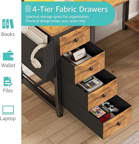 Miniatura 7 de Lufeiya - Escritorio en forma de L para juegos con luces LED y tomas de corriente, escritorio de esquina de 47 pulgadas para oficina en casa con