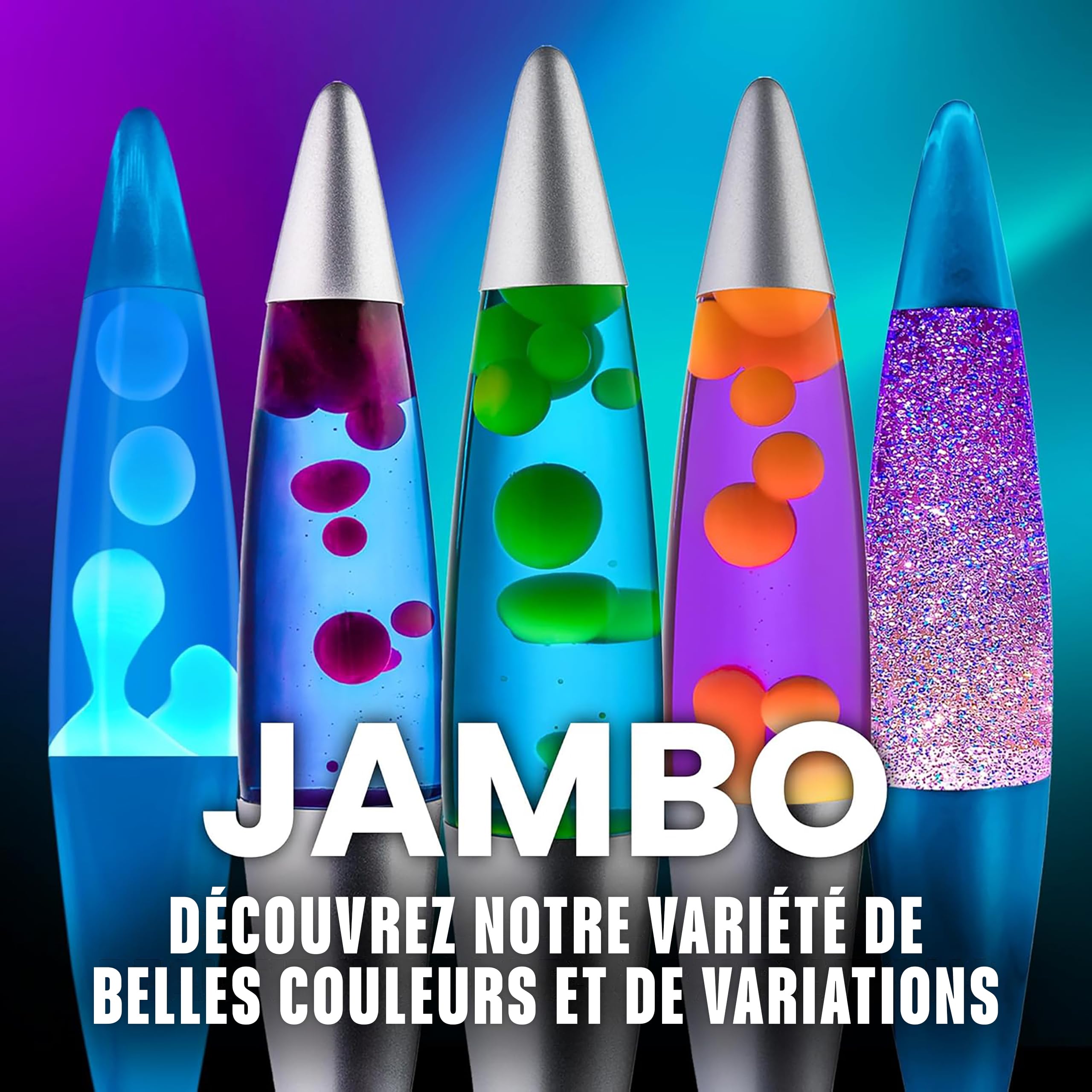 Jambo Lampe à mouvement liquide 16" – Pourpre avec cire jaune/orange – Lampe décorative relaxante pour salon, bureau, chambre