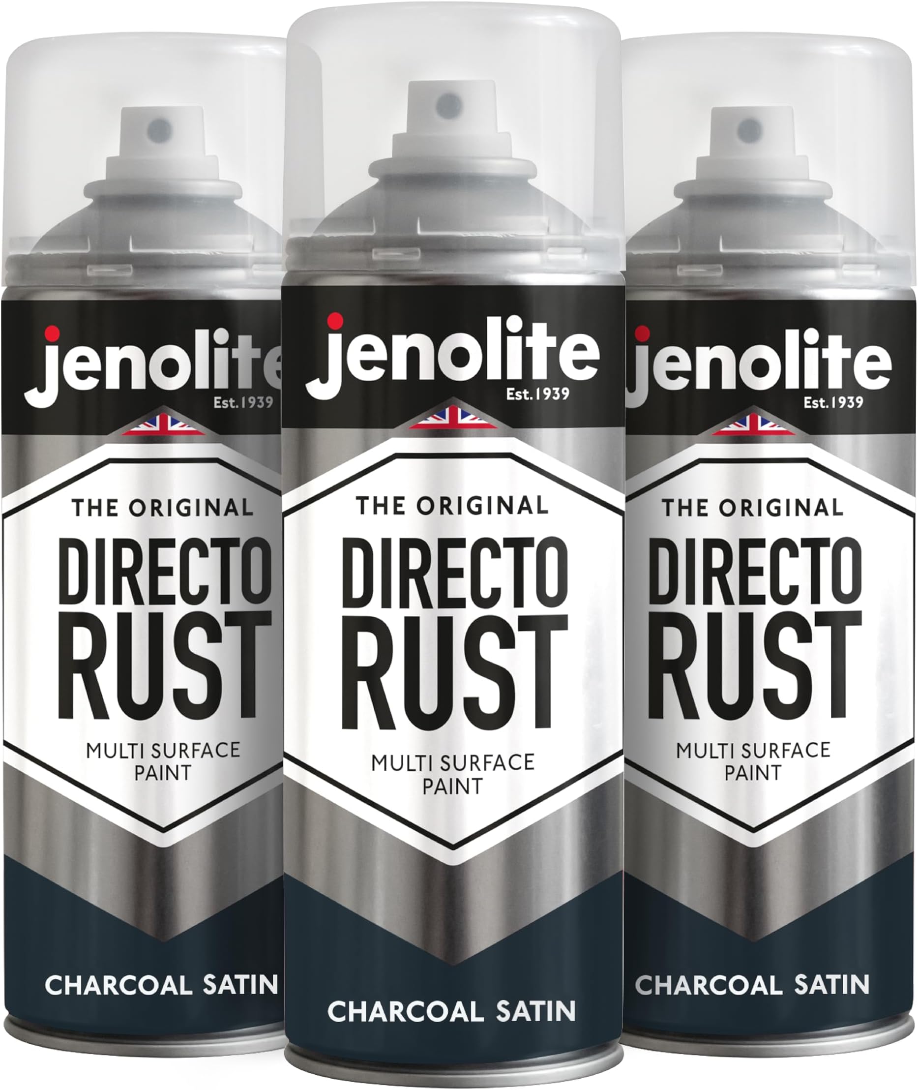 JENOLITE Directorust Satin Paint | Charcoal Grey | Multi-Surface Spray Paint | For Use on Wood, Metal, Plastic, Ceramic and Rusty Surfaces | 3 x 400ml | RAL 7016