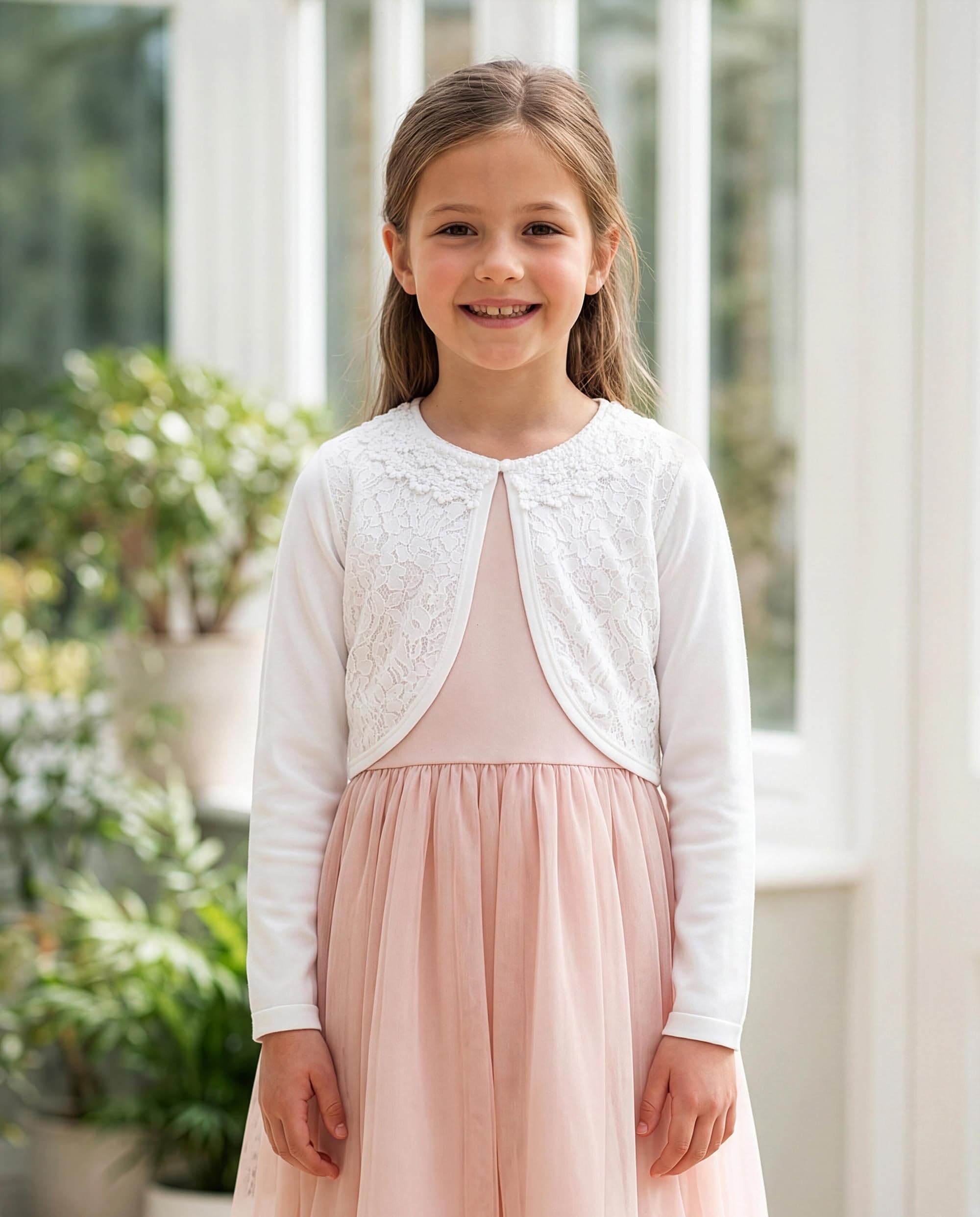 Bolerose Filles Manche Longue Floral Dentelle Boléro Enfants Cardigan
