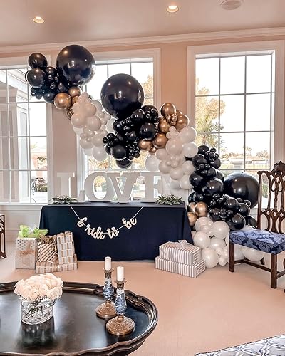 Miniatura 5 de Kit de arco de globos blancos y negros, 124 globos de confeti blanco y negro con tira de cinta de 16 pies y pegamento de puntos para graduación,