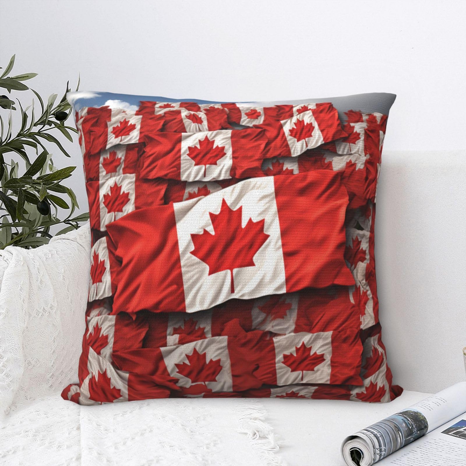 FodPand Luxury Velvet Throw Pillow Covers 24"x24" Super Soft Decorative Pillow Cases - Canadian Flag Pillowcases Modern Lumbar Cushion Cases for Couch Sofa Bed Pillow Shams