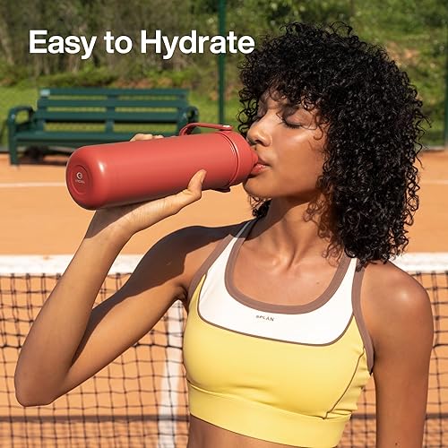 Miniatura 6 de ENCOOL Botella de agua aislada con popote, de acero inoxidable, a prueba de fugas, sin BPA, al vacío de doble pared que se mantiene fría durante 24