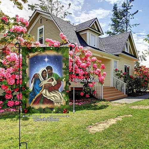 Miniatura 8 de Bandera de jardín afroamericana bandera negra de la sagrada familia pesebre bandera de casa pequeña decoración de doble tamaño tapices de fiesta de