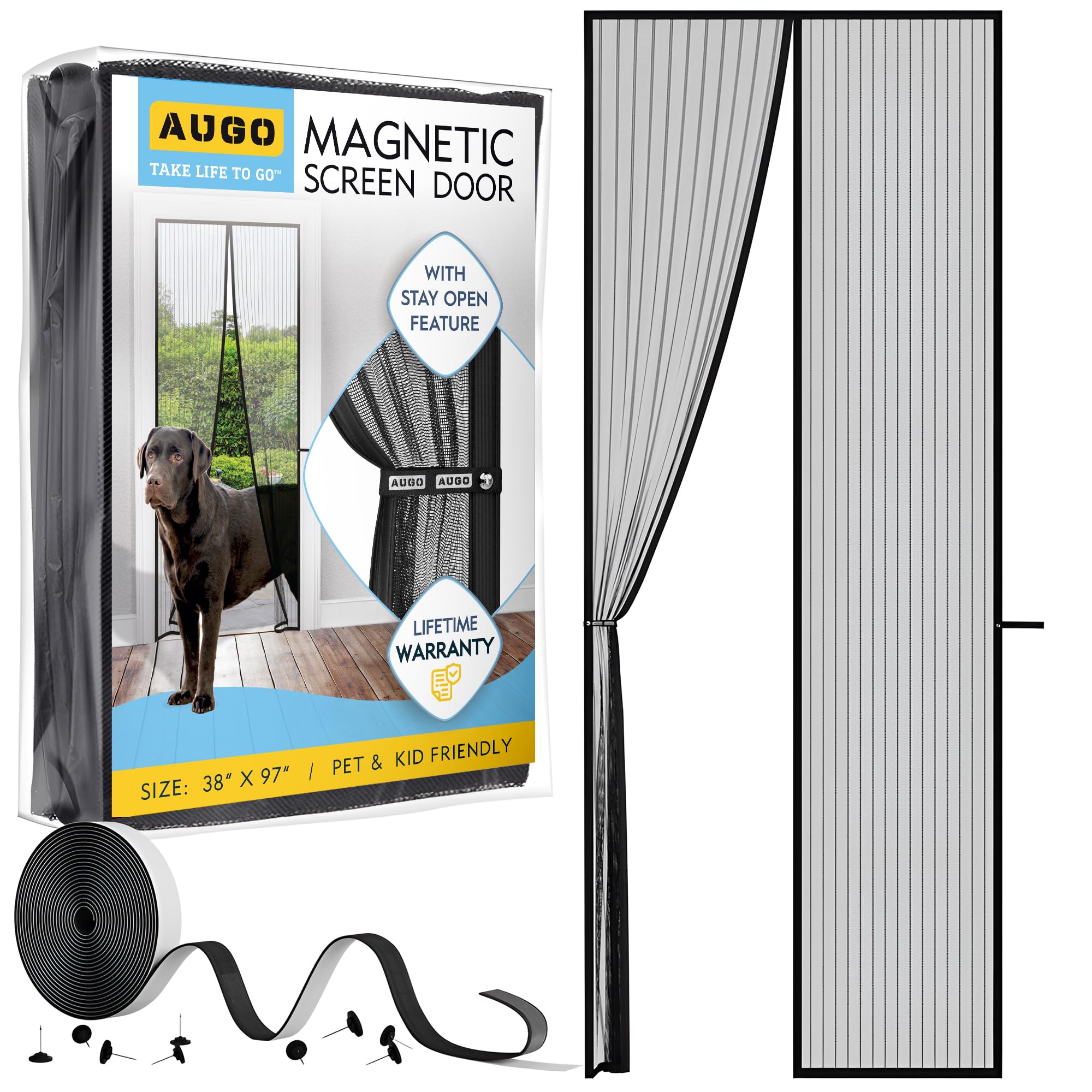 AUGO Magnetic Screen Door - Self Sealing, Heavy Duty, Hands