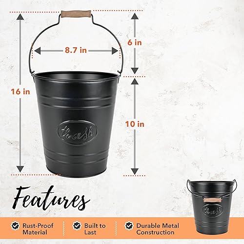 Miniatura 7 de Autumn Alley Cubo de basura de baño rústico negro con mango de madera para baño rústico, cocina de granja, decoración del hogar de campo, 7 litros,