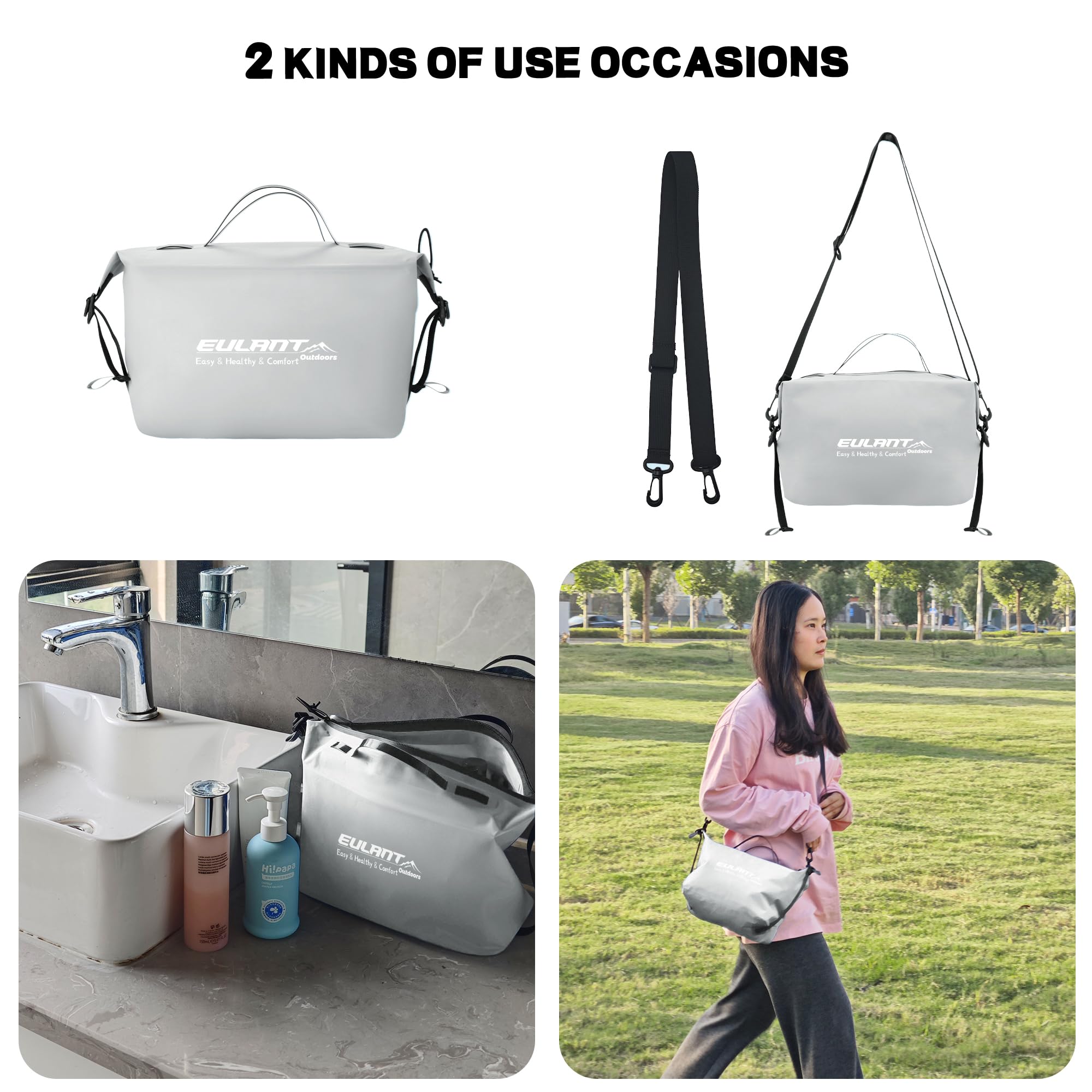 EULANT Beauty case da viaggio con manico, per uomini e donne, organizer impermeabile di grande capacità, per accessori da toeletta, viaggi, viaggi di lavoro, Confezione da 2 grigio