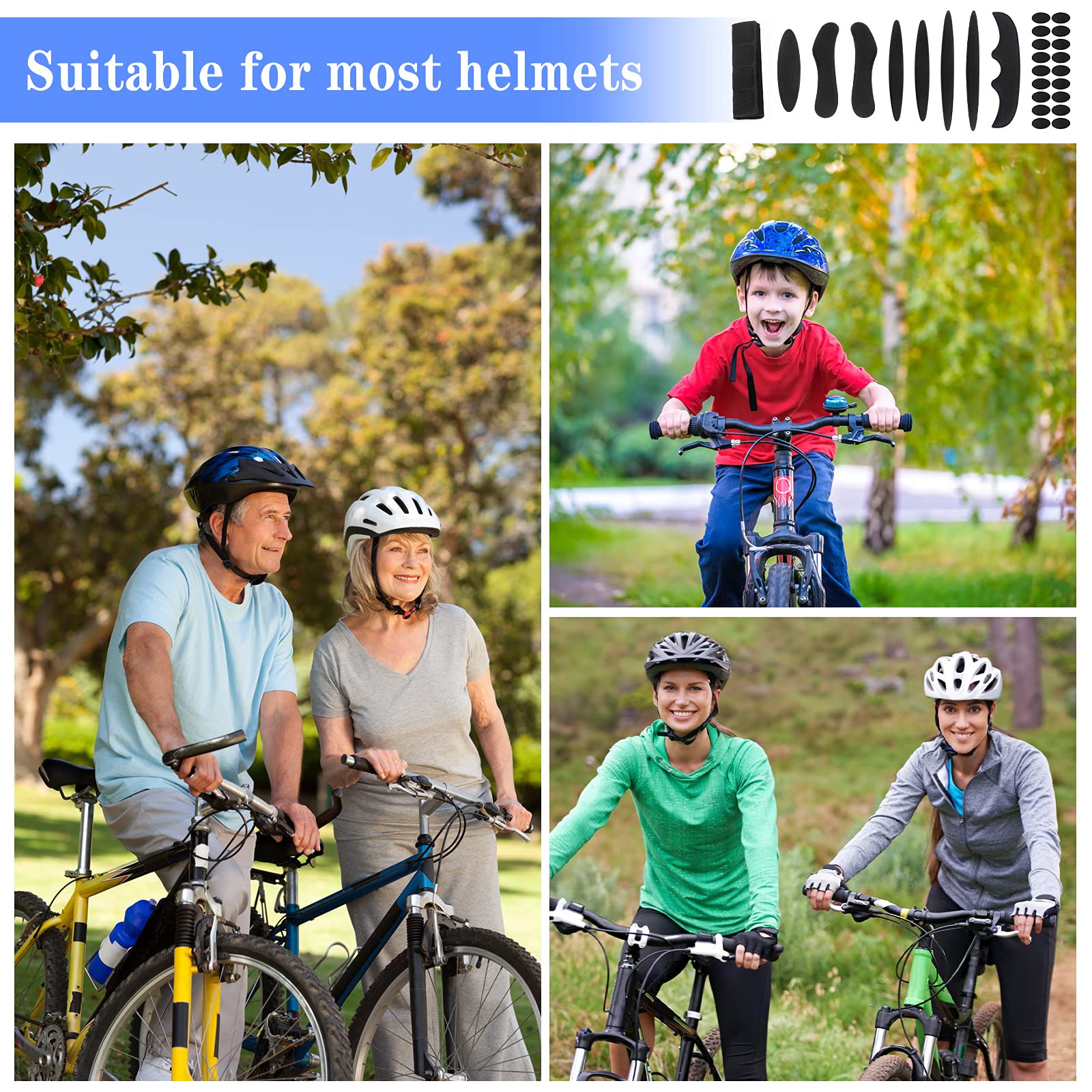 Imbottitura Casco Bici, 3 Kit di Imbottitura per Casco da Bici, Moto e Sicurezza, 27 Pz di Schiuma e 54 Pz Auto-Adesivo Ovale