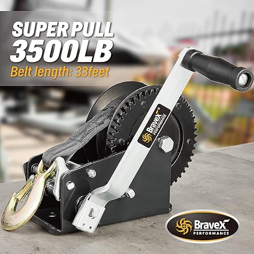 Miniatura 2 de Cabrestante de remolque de barco de 3500 libras con correa de 33 pies, cabrestante de mano portátil de gancho resistente, cabrestante manual de