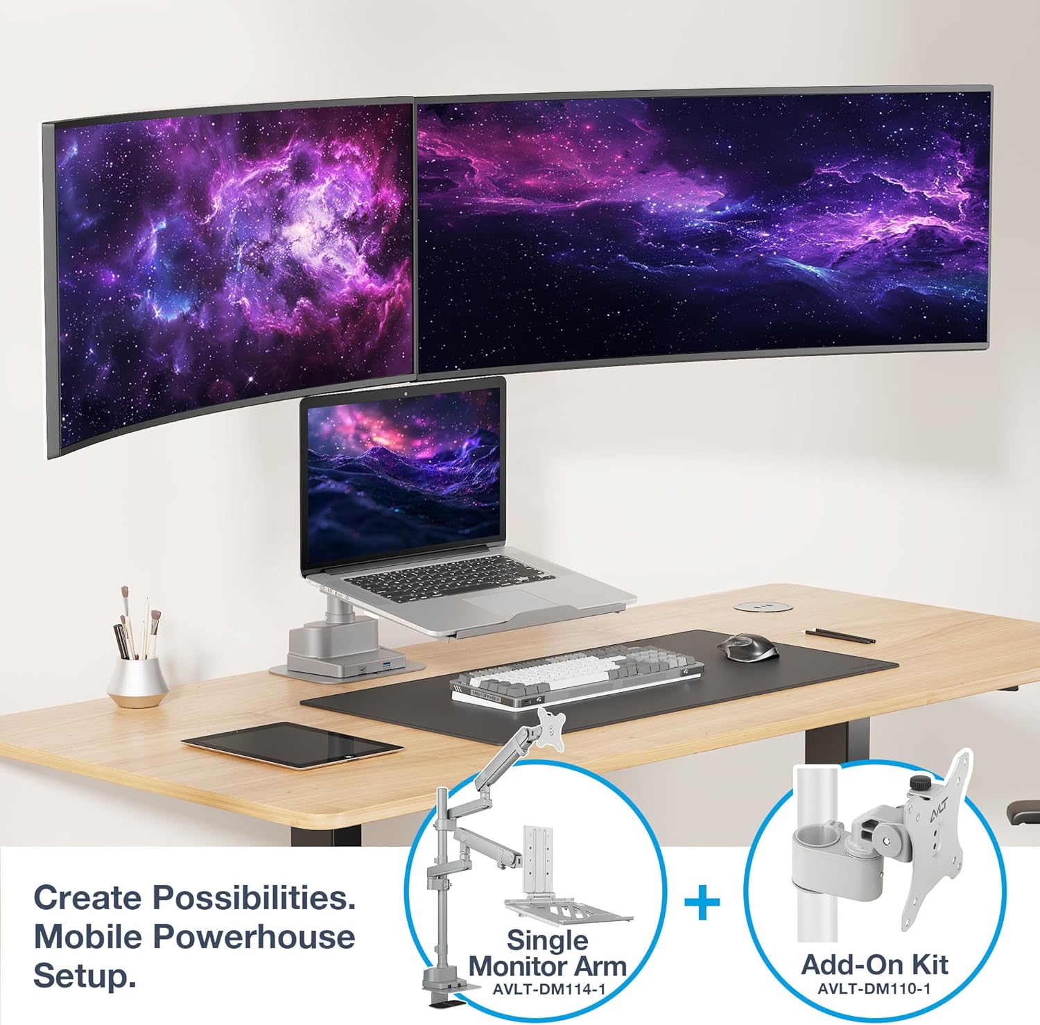 AVLT Single 40 Inch Monitor Head Add-On Kit for Pole Top Mount –Gray, Fits Ultrawide Screen, Supports 26.4 lbs (12kg), for 1.38" (35mm) Pole, VESA Compatible, Workspace Upgrade Extension Arm