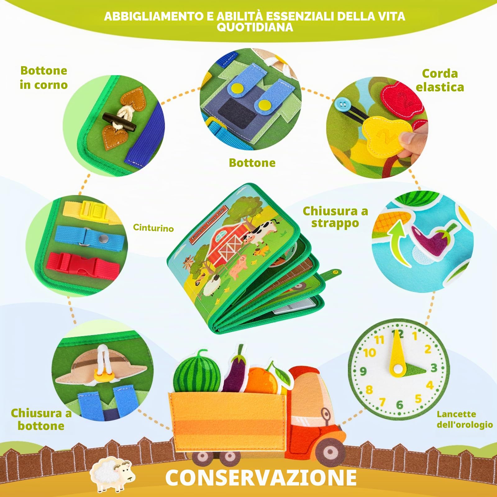Busy Book with Talking Flash Cards per Bambini Piccoli Farm Busy Board Giocattolo Montessori per Bambini di 1 2 3 Anni Attività di Apprendimento Prescolare Giocattoli da Viaggio（Versione inglese）