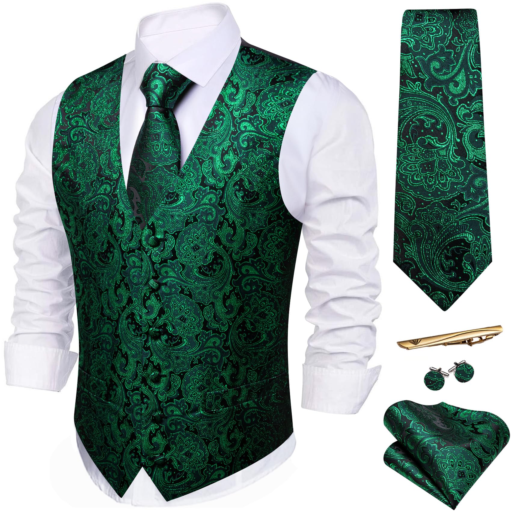 Barry.Wang Men's Suit Vest Formal/Casual Paisley Silk Tie Vests 5PCS