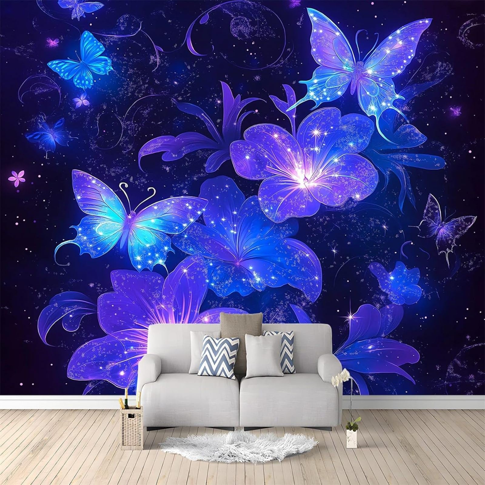 hgjdjhnf Butterfly Photo Wallpaper, Blue and Purple, 3D Effect, Modern Wall Mural for Living Room and Bedroom, 350cm x 256cm