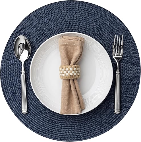 Juego de 6 manteles individuales redondos tejidos de plástico, lavables y lavables para mesa de comedor, resistentes al calor, antideslizantes,