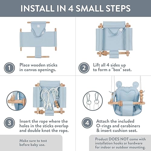 Miniatura 4 de Monkey & Mouse Baby Swing - Silla colgante portátil para interiores y exteriores, color azul pálido, para bebés y niños pequeños de hasta 4 años,