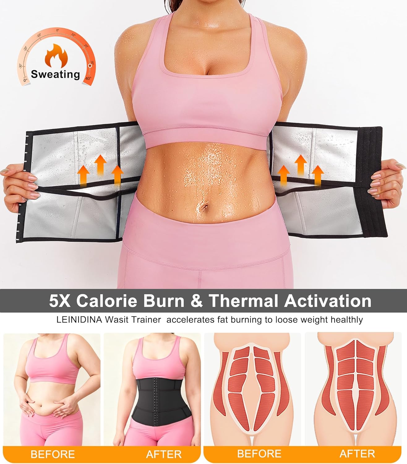 LEINIDINA Waist Trainer for Women Corset Shapewear Segmented Sweat Waist Trimmer for Women Workout Belt - Image 3