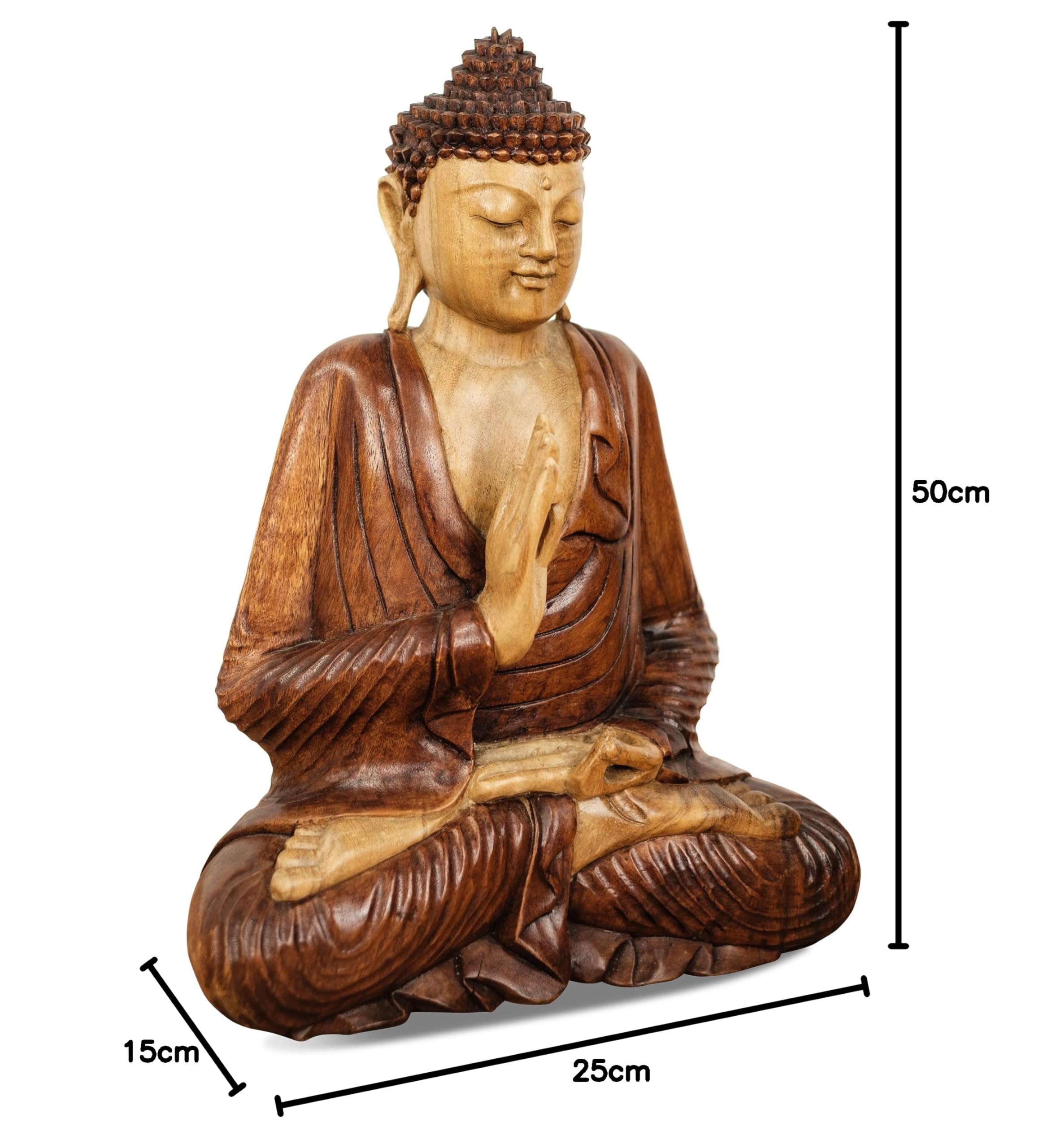 Livasia Bouddha en Bois de Bali, Statue bouddhique, Sculpture en Bois Massif, Durable et Fait Main (50 cm)