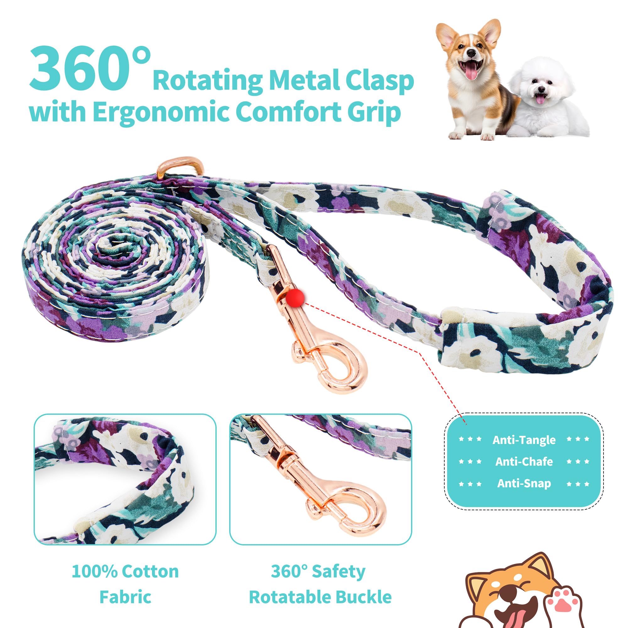 Dote on Dog Collar and Lead Set including Bow Tie, Girl Dog Collar with Detachable Flower with Strong Gold Buckle - Image 4