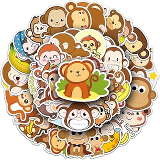 50 PCS Cute Animal Stickers,Monkey Animal Sticker for Kids Teens Girls, Vinyl Waterproof Decals for Water Bottle Scrapbook Laptop Phone Gift Classroom Teachers Prizes(Monkey)