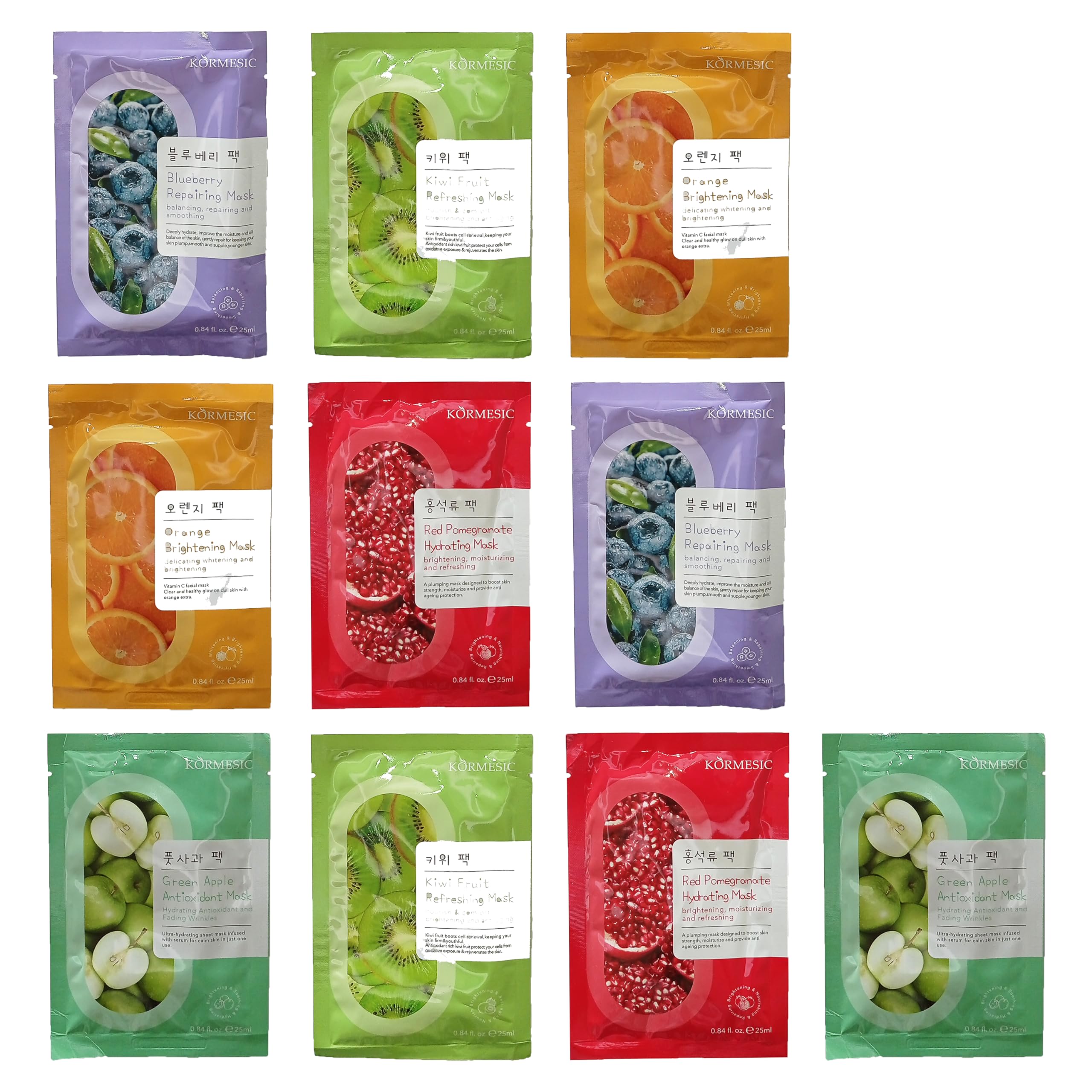 Pack de Mascarillas faciales con Fórmula Coreana, Hidratante, Brillo, Antiarrugas, Reparadora, Reafirmante, Antiedad, Refrescante, Kit de mascarilla facial para hombre y mujer. (Mix de 50)