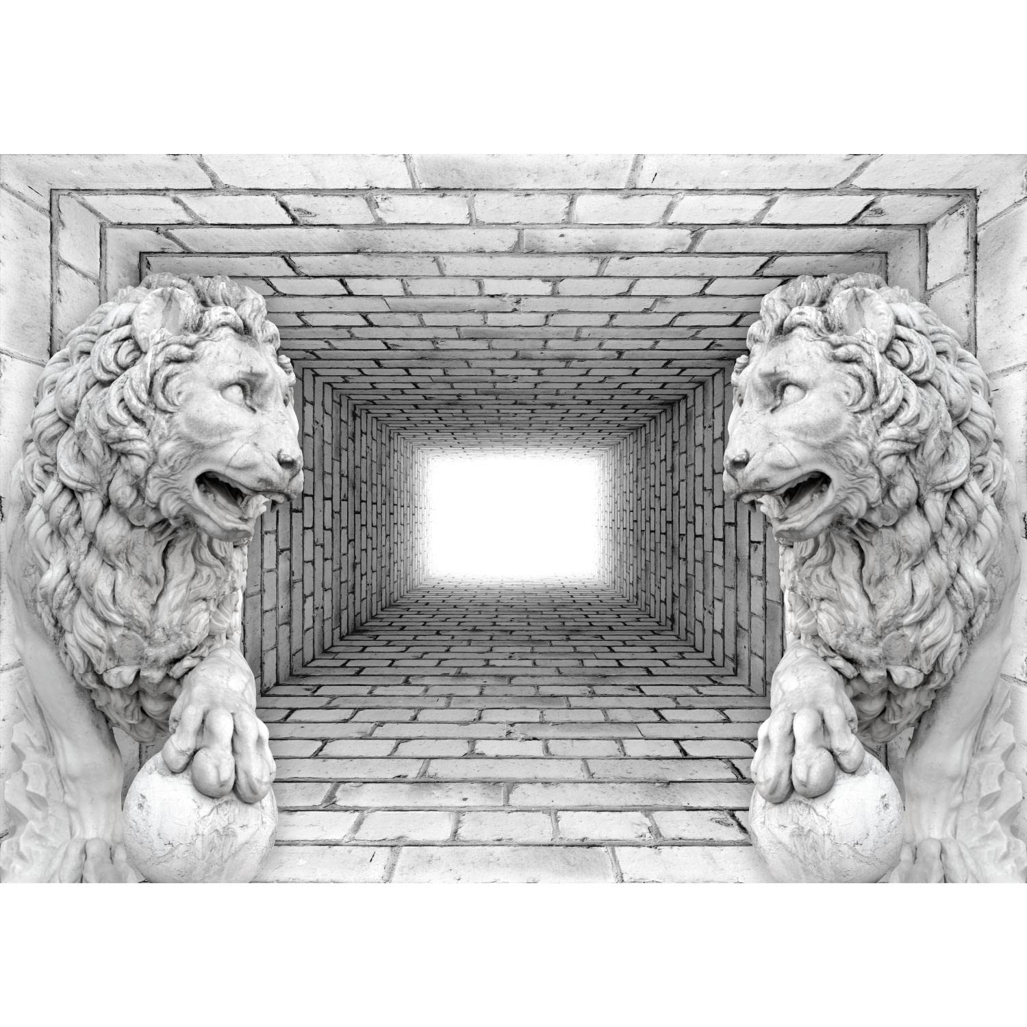 Papel Tapiz Fotográfico Runa Art - Diseño Leones De Piedra, Tamaño 396x280 Cm, Tejido No Tejido, Fabricación Alemana