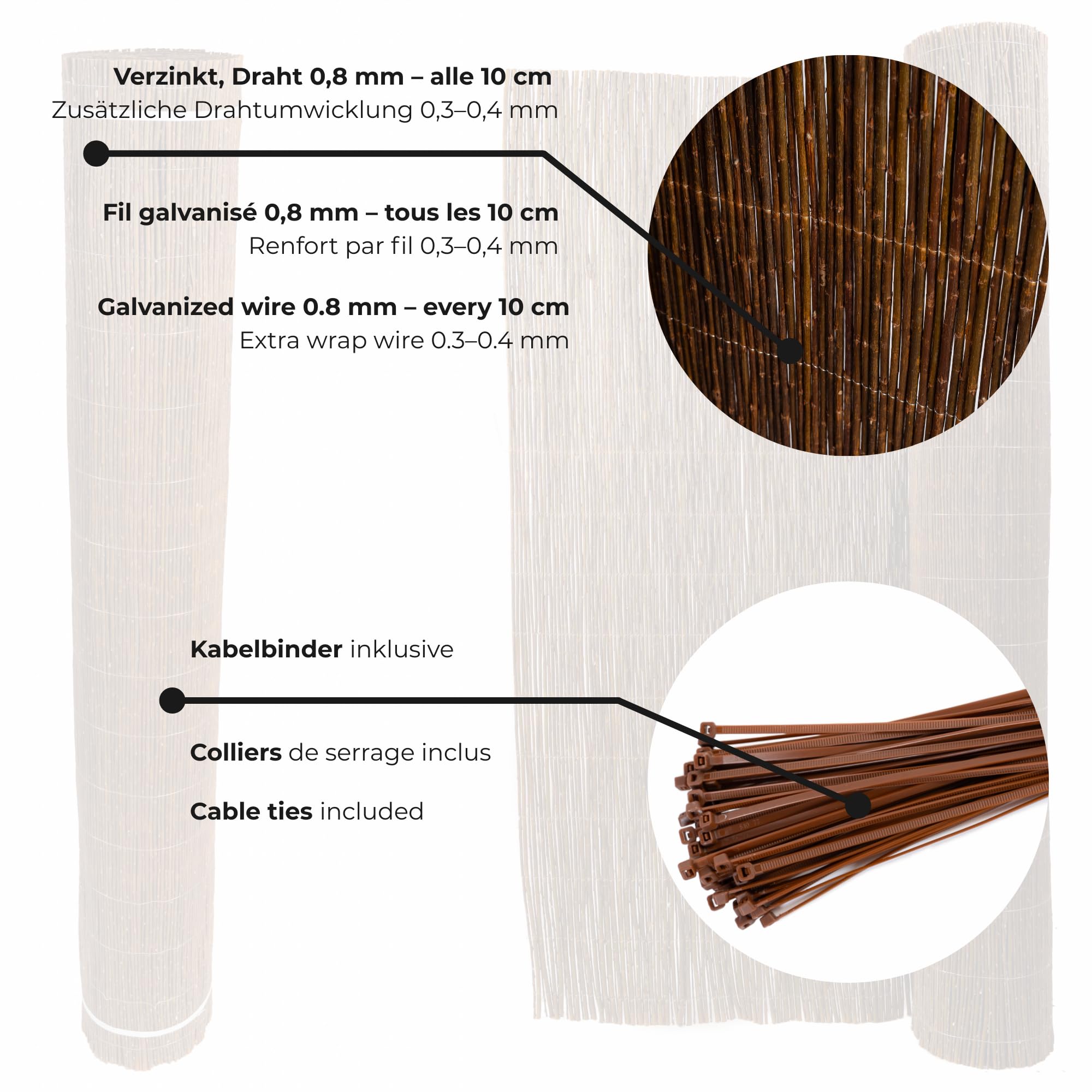 Canisse Osier Déco Naturelle 40 x 300 cm Brise Vue Jardin Balcon Cloture Exterieur Pare Soleil