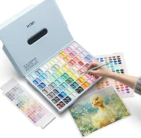 Conjunto de tinta guache gelatinosa HIMI, copos duplos, 112 cores, 12 g, design de copo de gelatina, atóxica, para tela e papel, materiais de arte para profissionais e iniciantes (azul-gelo)