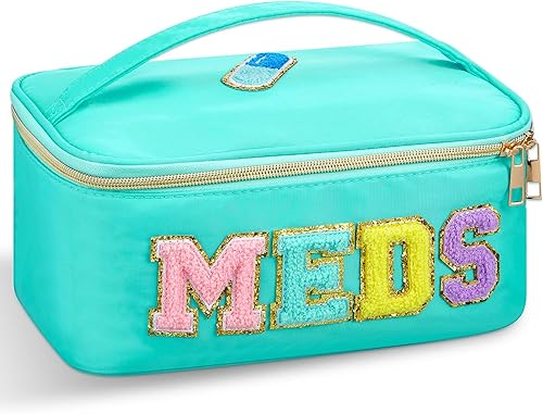 Geetery Bolsa de maquillaje transparente de chenilla para medicamentos, estuche de viaje, parche preppy con cremallera, estuche portátil de