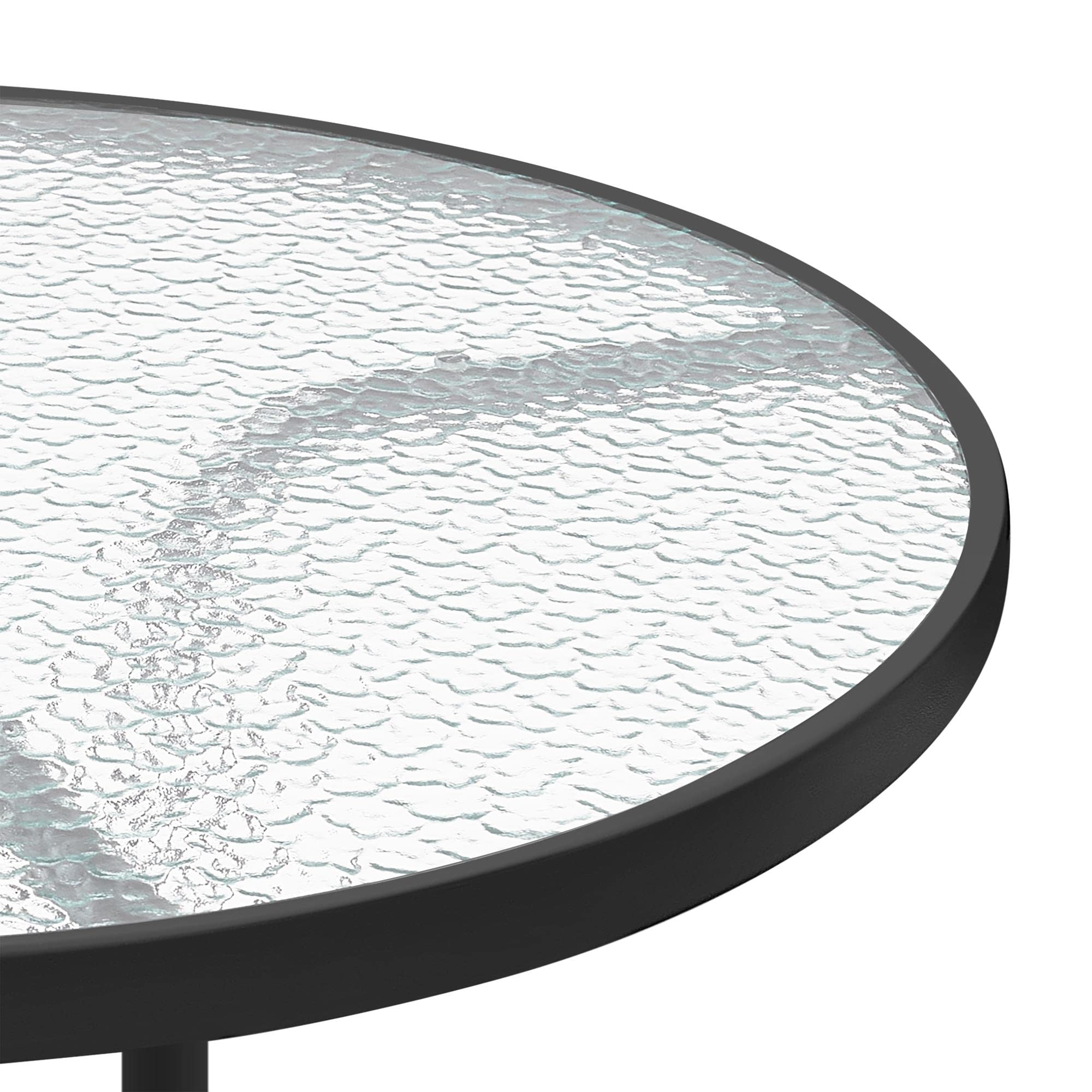 Yaheetech Mesa de Jardín 70cm de Diámetro Redonda de Vidrio Alto 73cm Negro | Vidrio Templado, con Orificio, Marco Duradero, Soporte Estable, Capacidad 45 kg, para Terraza/Jardín/Cafetería/Restaurante