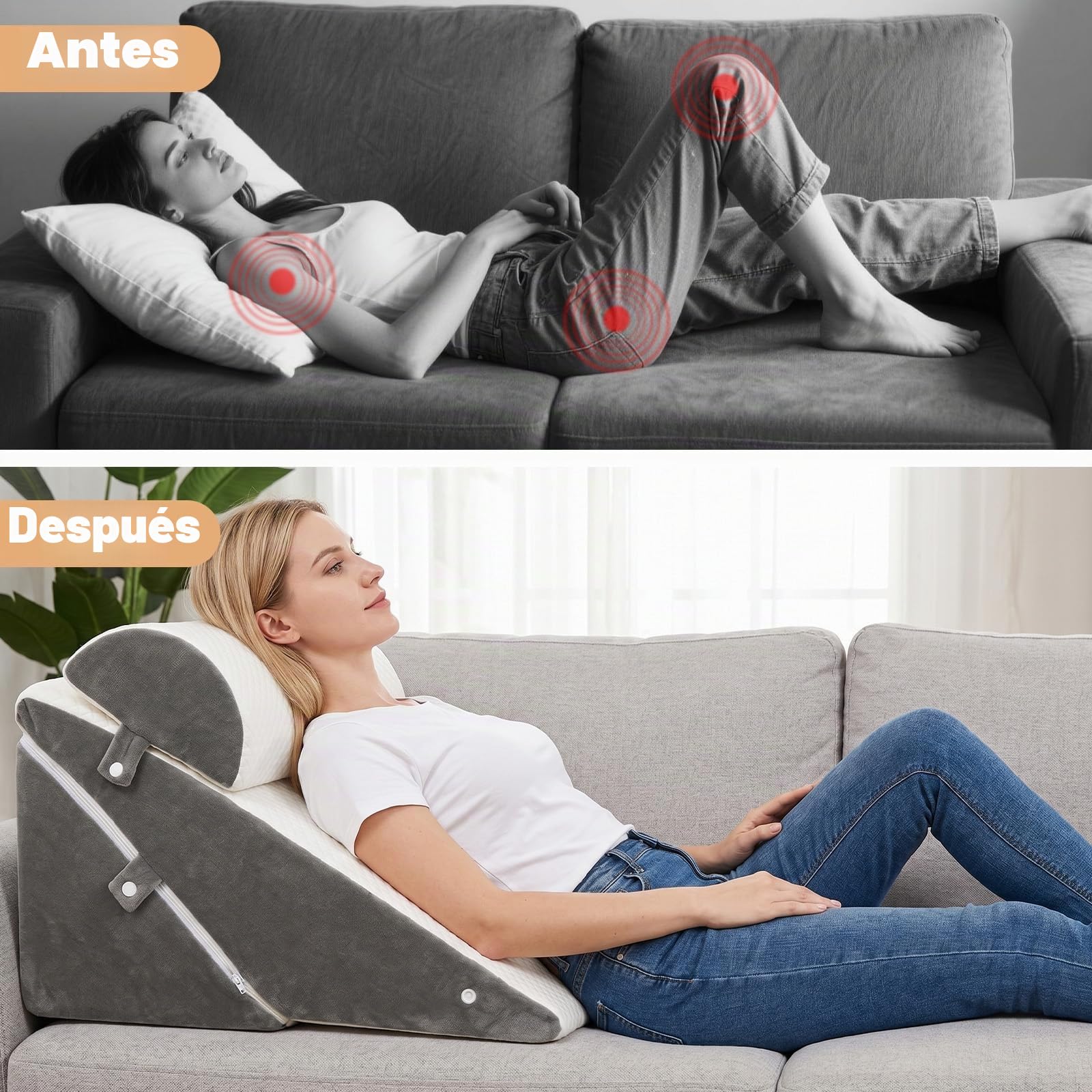 Almohada de cuña ajustable, almohada de lectura para cama y sofá, almohada de reflujo de espuma, respaldo de cojín de espalda, para apnea del sueño, lectura, elevador de sueño, almohada de