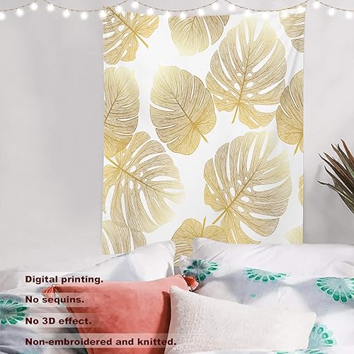 Miniatura 2 de Batmerry Tapiz dorado de hoja de palmera tropical, arte de pared natural, decoración colgante de fibra de poliéster con volantes blancos para