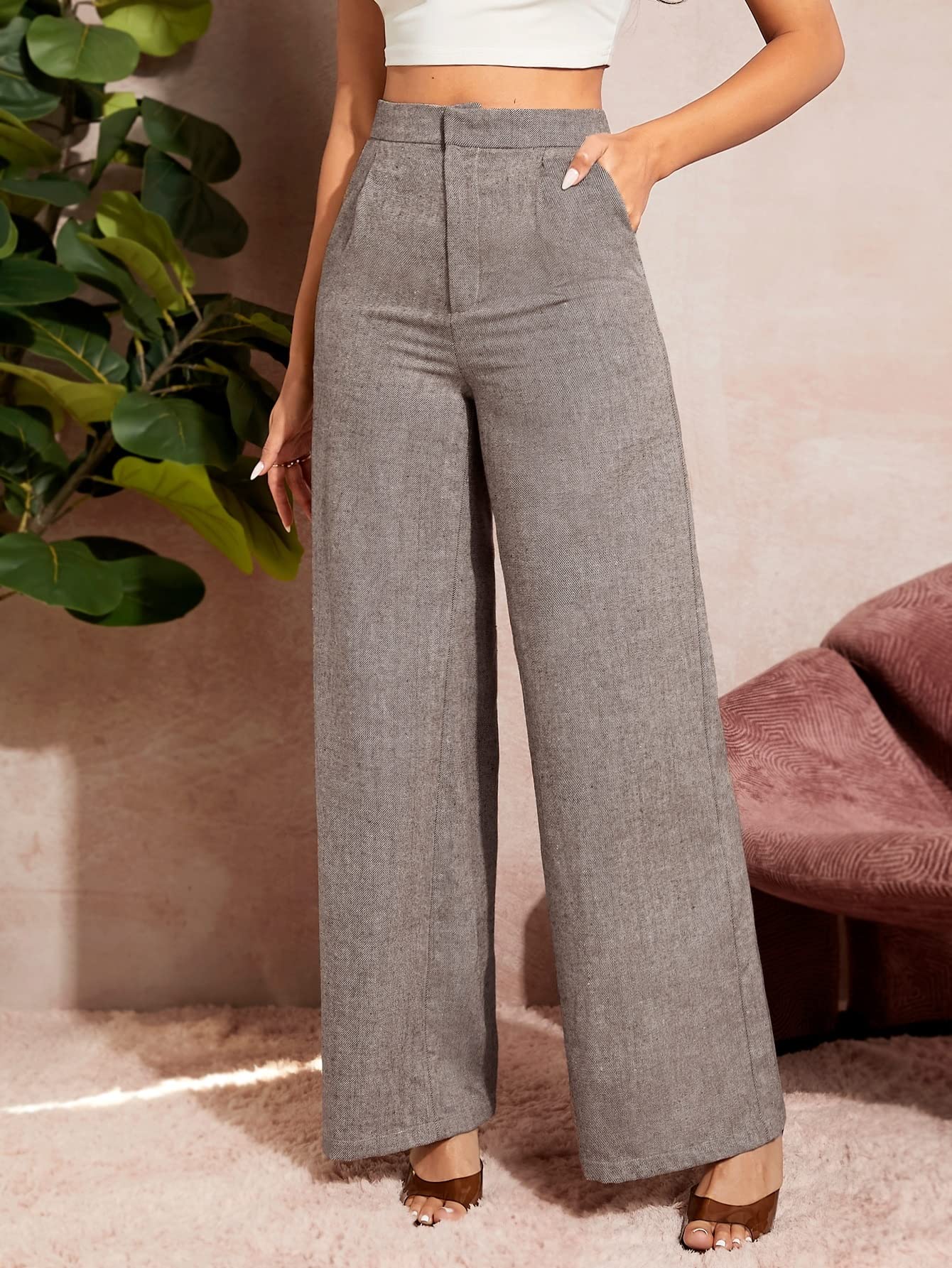 AVIMYA Womens Casual Pants High Waist Wide Leg Pants for Work