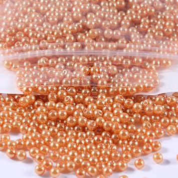 2400pcs Pearl Beads for Crafts, 4mm Round Pearl Beads with Hole for Jewelry Making DIY Craft Bracelet Necklace and Vase Filler Gold