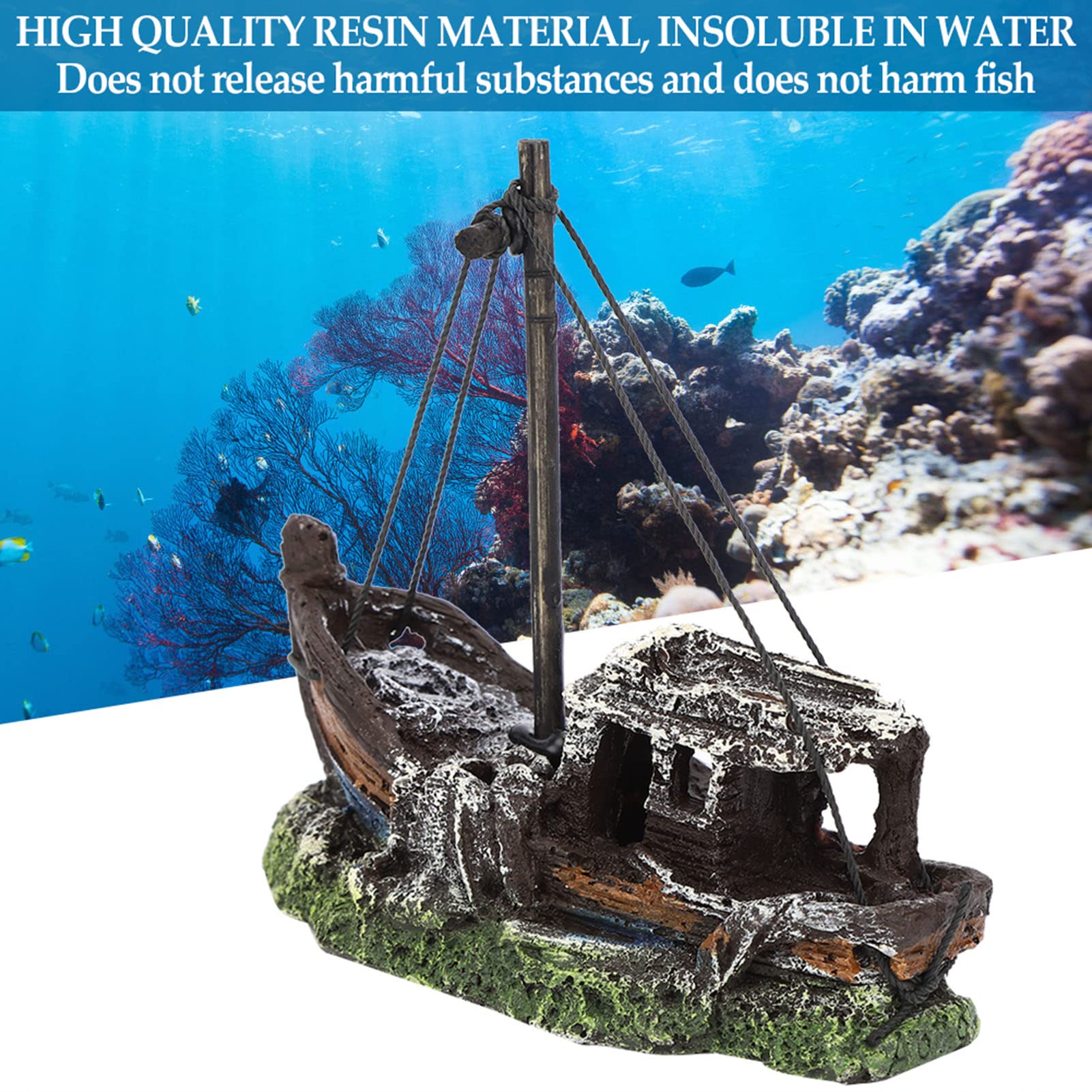 Generic Relitto di una Nave per Acquario, Decorazioni per Acquario Alta Simulazione, Resina, Marrone, Naufragio