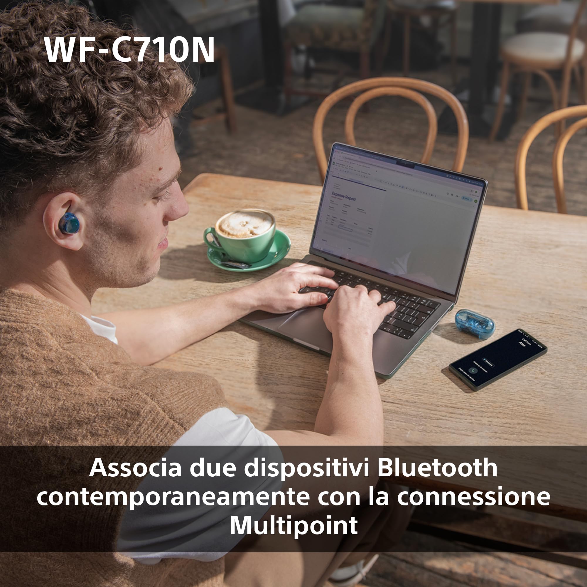 Sony WF-C710N auricolari Truly Wireless con Noise Cancelling, qualità delle chiamate,connessione multipoint,IPX4, fino a 40 ore di autonomia, compatibili con iOS e Android, Glass Blue (nuovo modello)
