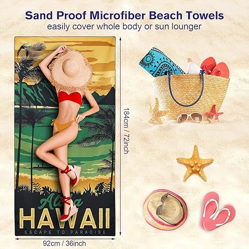 Miniatura 4 de Hawaii - Toalla de playa de gran tamaño de 36 x 72 pulgadas, secado rápido, sin arena, toalla de playa para lancha, toallas de microfibra suaves y