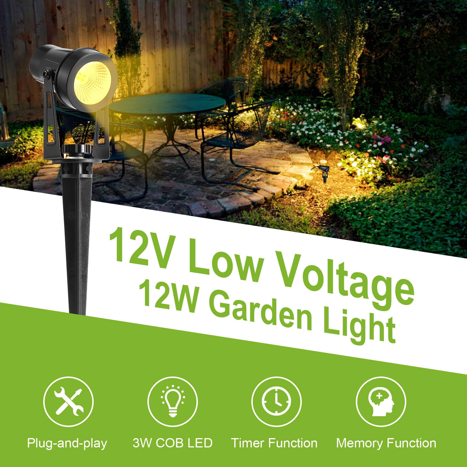 B-right Gartenbeleuchtung led außen, 6er Set Gartenbeleuchtung mit strom, IP65 wasserdicht Gartenstrahler mit erdspieß, Gartenleuchte mit stecker, Warmweiß, Wegbeleuchtung Gartenlampe für Rasen Weg