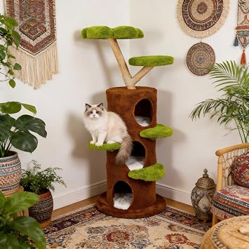 Wisfor Modern Cat Tree Tower 58Inch Tall Cats Tree for Large Cats with Multi Condos - Indoor Wooden Kitty Tree House Sturdy with Scratching Post