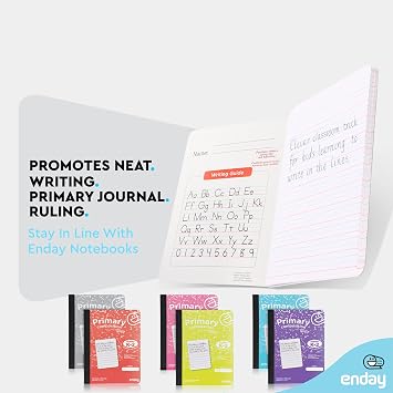 Enday Primary Composition Notebook K-2, Primary Ruled Composition Book, Primary Composition Notebook for Kids, 100 Sheets kindergarten Notebook, Pink, Purple, Green, Blue, Red, Grey (6 Pack)