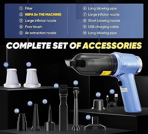 Miniatura 9 de Aspirador de mano inalámbrico portátil con 15000 PA, plumero de aire de 120 W, motor sin escobillas, mini aspiradora de automóvil para automóvil y