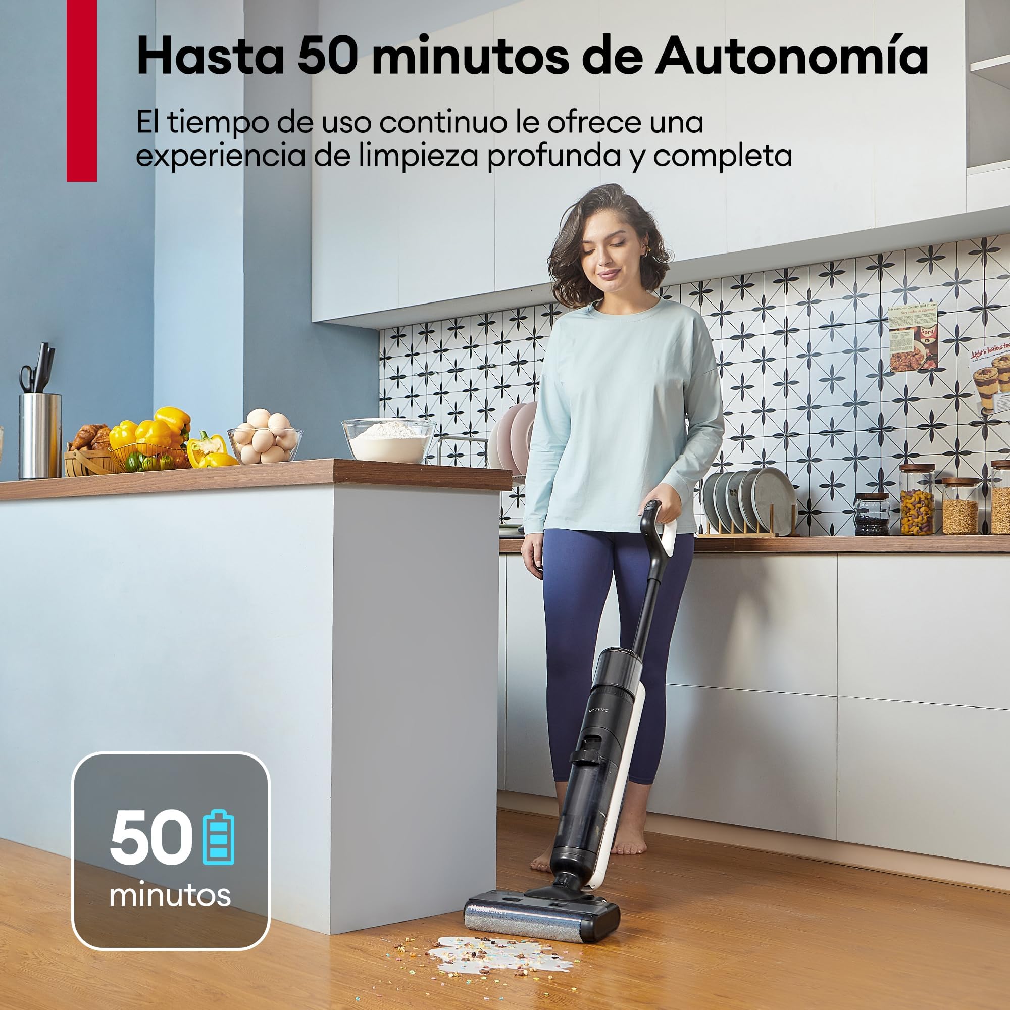 Ultenic AC1 Elite Aspiradora sin Cable Inteligente, Escoba Friegasuelos, Aspiradora en Seco y Húmedo, Tanque Doble, Ligero, Pantalla Digital, Autolimpieza