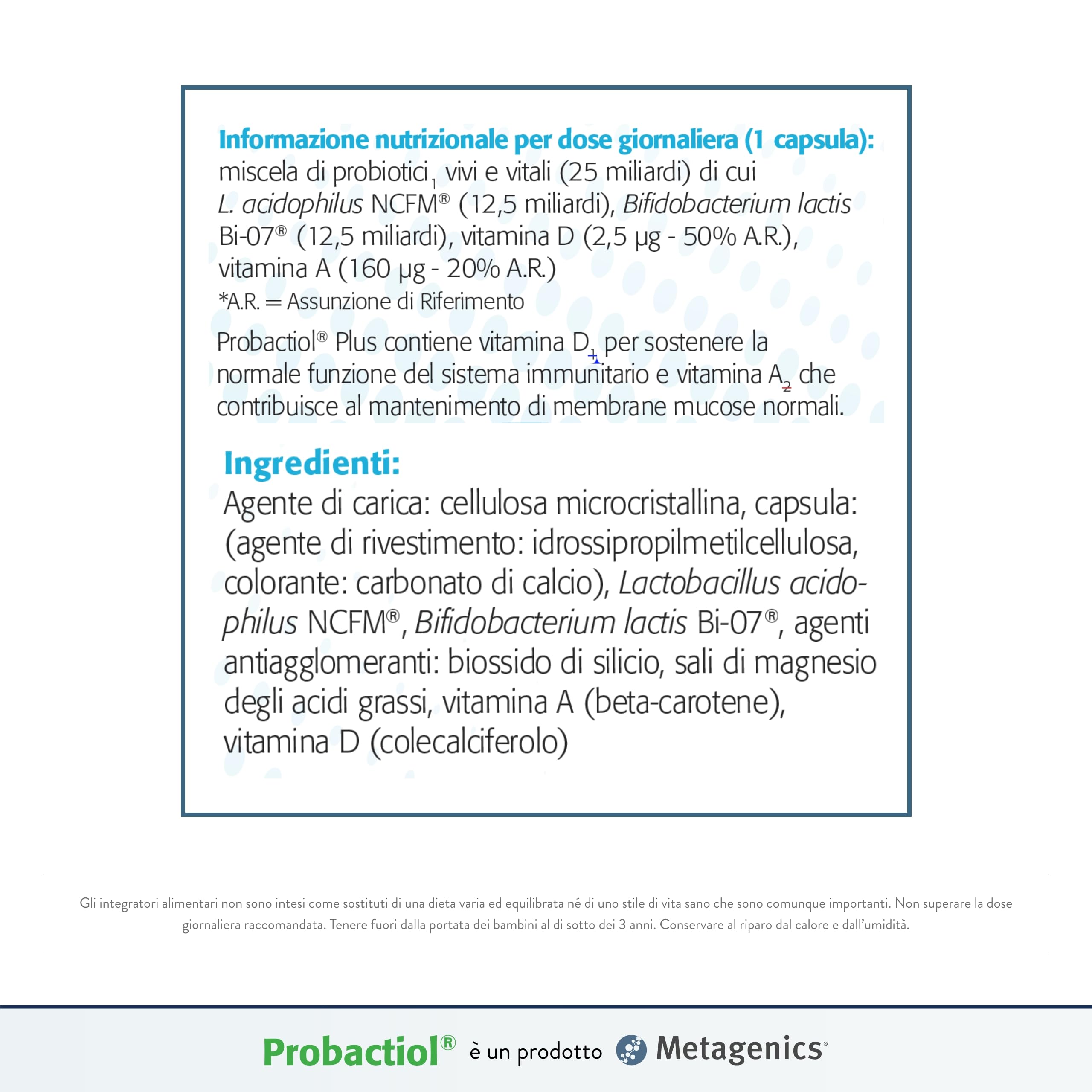 Metagenics Probactiol Plus - Equilibrio della Flora Intestinale - Sostiene l’Immunità - 30 Capsule