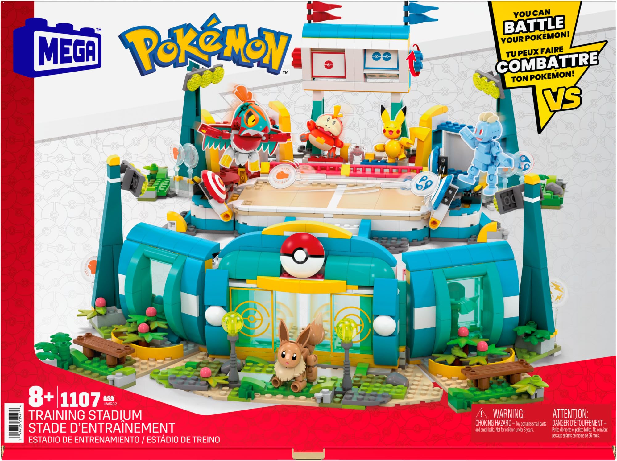 MEGA Pokémon Actionfigur-Bauspielzeug, Trainingsarena mit 1101 Teilen, Kampfspiel und 5 bewegliche Figuren für Kinder, HWR82