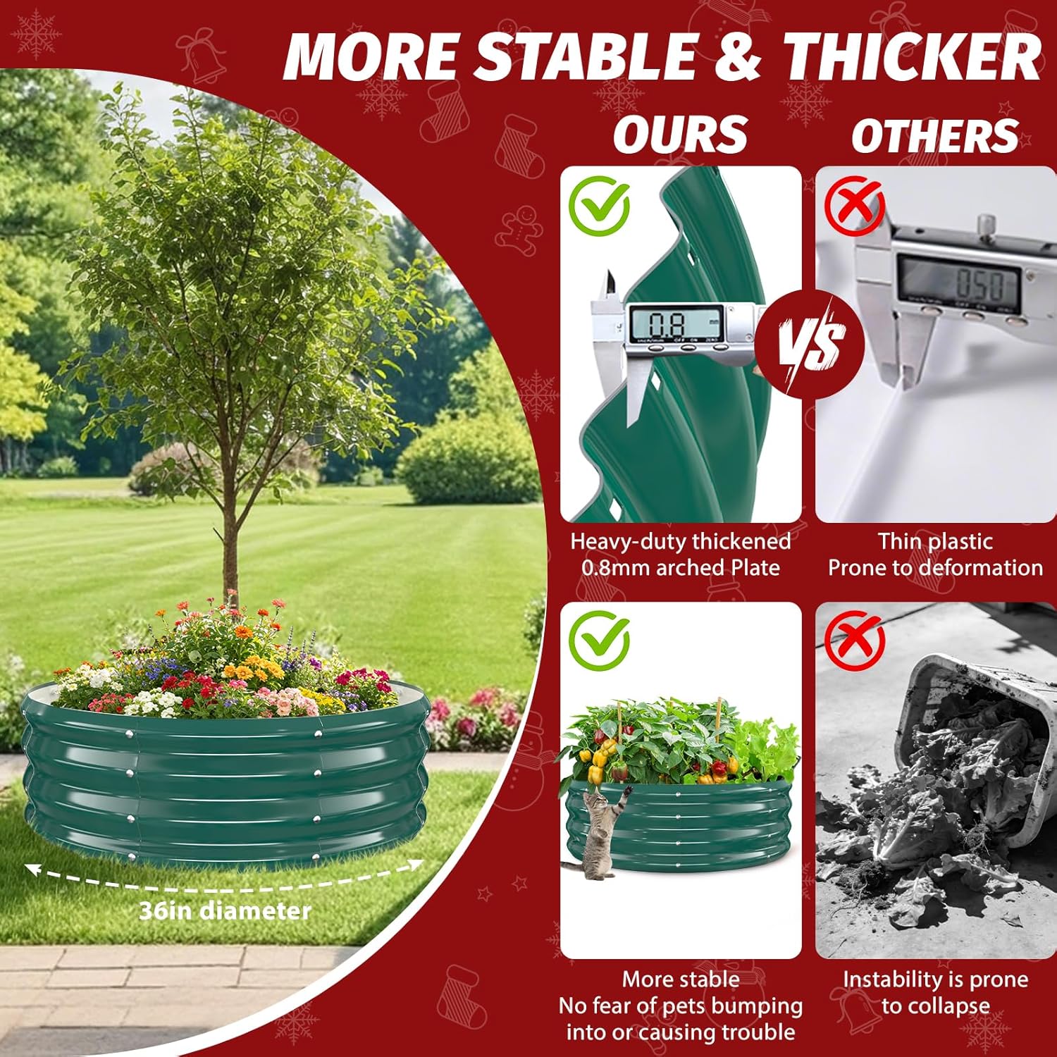 12 Inch Tall Heavy-Duty Round Steel Rised Garden Bed – Wave-Shaped Design Galvanized Metal Planter Box for Vegetables Flowers Succulent at Patio/Garden Outdoor (Green, 36" Diameter)